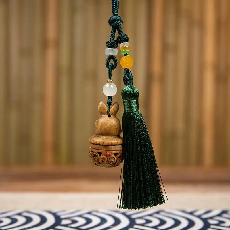 Green sandalwood carved cute hollow rabbit fragrance expander  pendant  sachet autumn vintage windmill interior pendant
