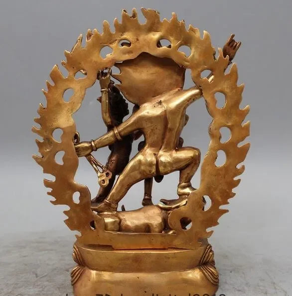 Copper crafts decoration bronze factory 9" Old Tibet Buddhism Bronze Gilt Ox Head Mandkesvara Yab-Yum Buddha Statue