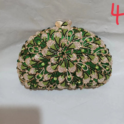 Woman Red Green Brown Diamond Flower Evening Purse Bridal Prom Floral Metal Handbag Wedding Party Crystal Toted Gala Clutch Bag