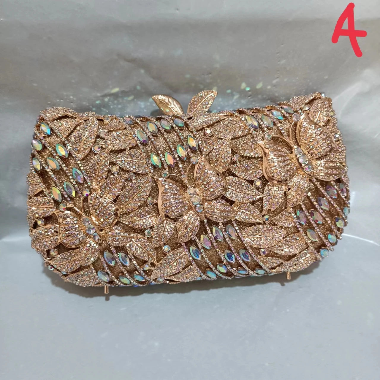 Gold AB Diamond Buterfly Purse Woman Hollow Out Animal Clutch Wedding Bridal Rhinestone Gala Bag Birthday Party Crystal Handbag