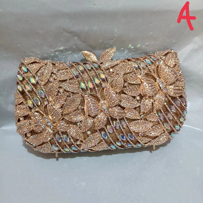Gold AB Diamond Buterfly Purse Woman Hollow Out Animal Clutch Wedding Bridal Rhinestone Gala Bag Birthday Party Crystal Handbag
