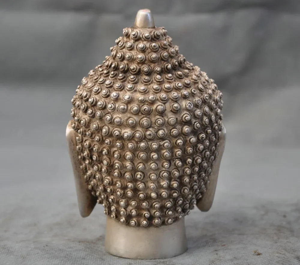Copper Brass Home Metal Crafts Tibet Tibetan Buddhism White Copper Shakyamuni Buddha Head Bust Statue Figurine