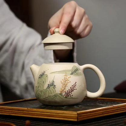 Handmade Yixing Handmade Teapot, Raw Ore, White Section, Mud Mountain Water, Dragon Egg , Kung-Fu Teaware, Purple Clay Drin