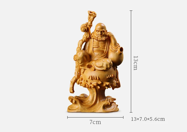 Zhongguobao Eight Gods 13cm Wood Dharma Zen Statue Handmade Sculpture Longevity Blessing Gift Wooden Collection