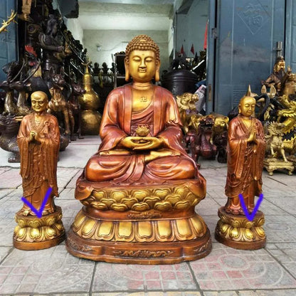 A Pair figure of Buddha HOME temple Shrine Protection Tantra Buddhism Amitabha Sakyamuni Buddha Anan gaye Attendant statue