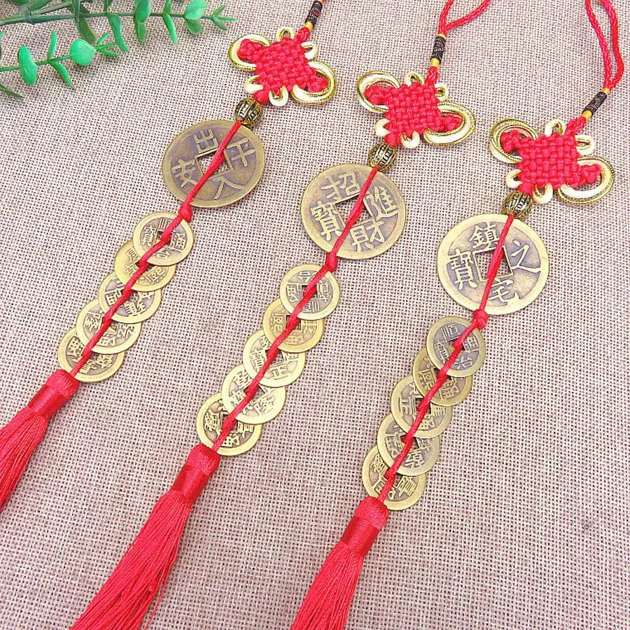 3PCS HOME Courtyard lobby living room FENG SHUI talisman exorcise evil spirits 5 Emperor money Safety buckle Hanging ornament