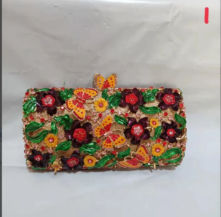Vintage Flowers Butterflies Rhinestone Clutches Woman Diamond Hollow Out Purse Bridal Dinner Handbag Wedding Party Crystal Bag