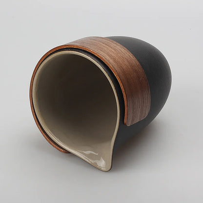Scald Proof Bamboo Covered Tea Cup, Black Pottery Teacup, Tea Dispenser, Tea Sea Cup, Retro Chinese Creativity, 260ml