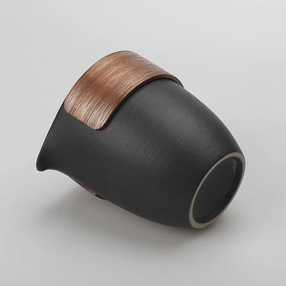 Scald Proof Bamboo Covered Tea Cup, Black Pottery Teacup, Tea Dispenser, Tea Sea Cup, Retro Chinese Creativity, 260ml