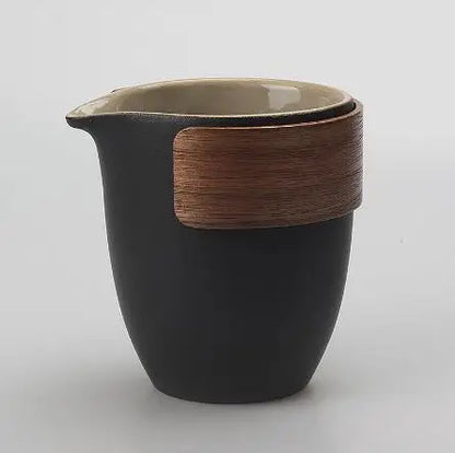 Scald Proof Bamboo Covered Tea Cup, Black Pottery Teacup, Tea Dispenser, Tea Sea Cup, Retro Chinese Creativity, 260ml