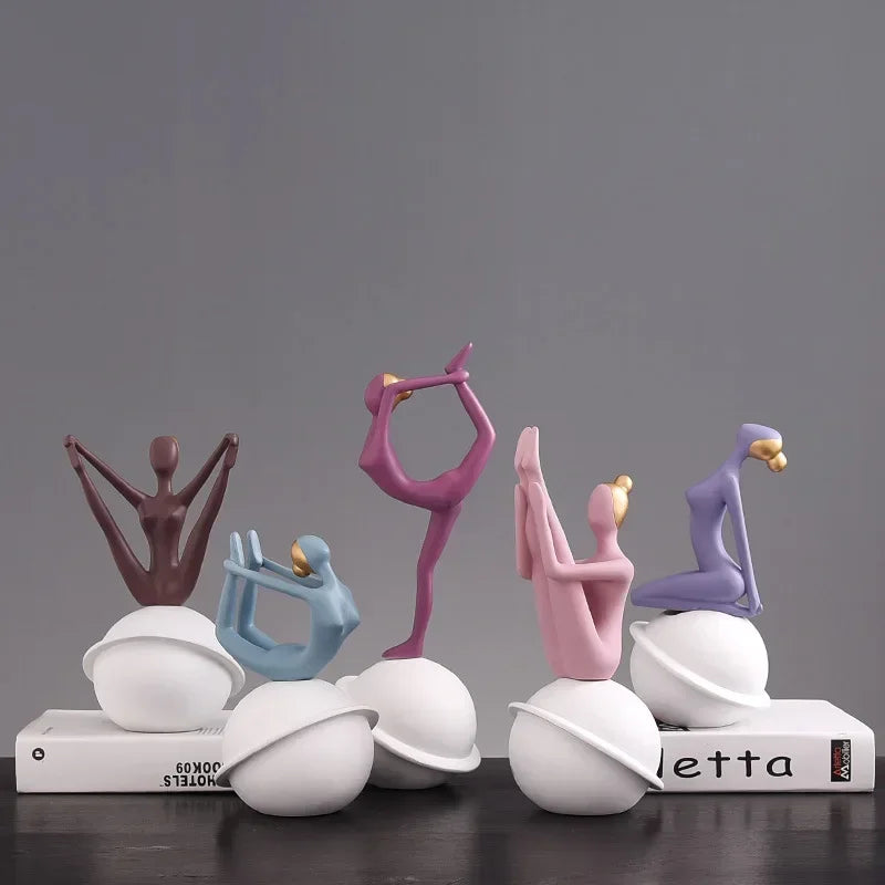 Scandinavian Yoga Girl Sculpture Statue Desk Decoration Nordic Geometric Moon Abstract Ornaments Home Decoration Crafts Gifts
