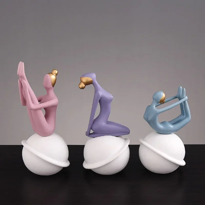 Scandinavian Yoga Girl Sculpture Statue Desk Decoration Nordic Geometric Moon Abstract Ornaments Home Decoration Crafts Gifts