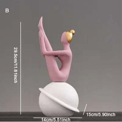 Scandinavian Yoga Girl Sculpture Statue Desk Decoration Nordic Geometric Moon Abstract Ornaments Home Decoration Crafts Gifts
