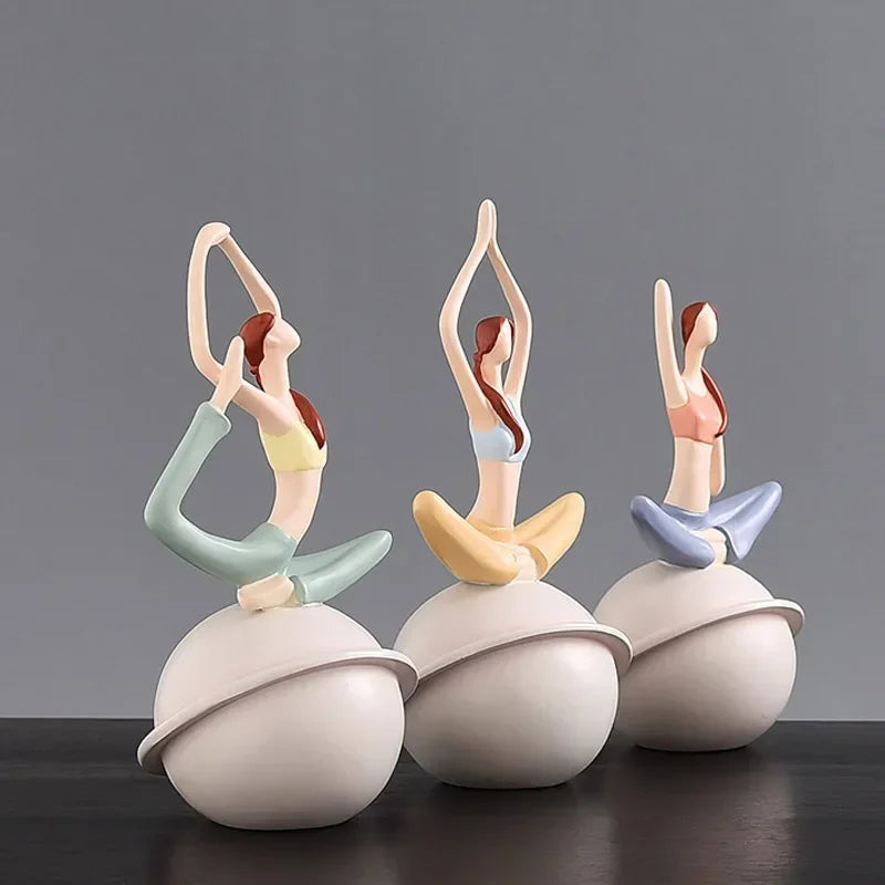 Scandinavian Yoga Girl Sculpture Statue Desk Decoration Nordic Geometric Moon Abstract Ornaments Home Decoration Crafts Gifts