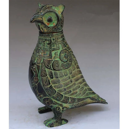 China Collectible Decorated Old Handwork Bronze Carved Owl statue