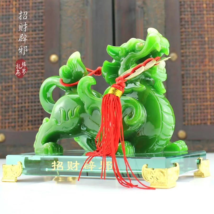 A pair 2PCS Home store Company SHOP talisman Bring wealth money GOOD LUCK Dragon PI XIU jade resin FENG SHUI decor ART Statue