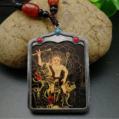Efficacious Amulet Greco-Buddhist pocket travel Mascot white Jambhala Wealth GOD Akshobya Auspicious Tibet Buddha card Pendant