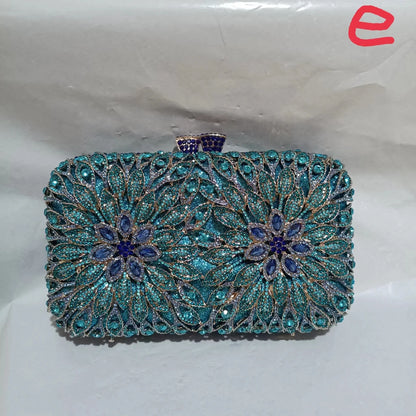 Hollow Out Flower Red Blue Rhinestone Bags Woman Diamond Clutch Evening Purse Wedding Bridal Party Crystal Female Gala Handbag