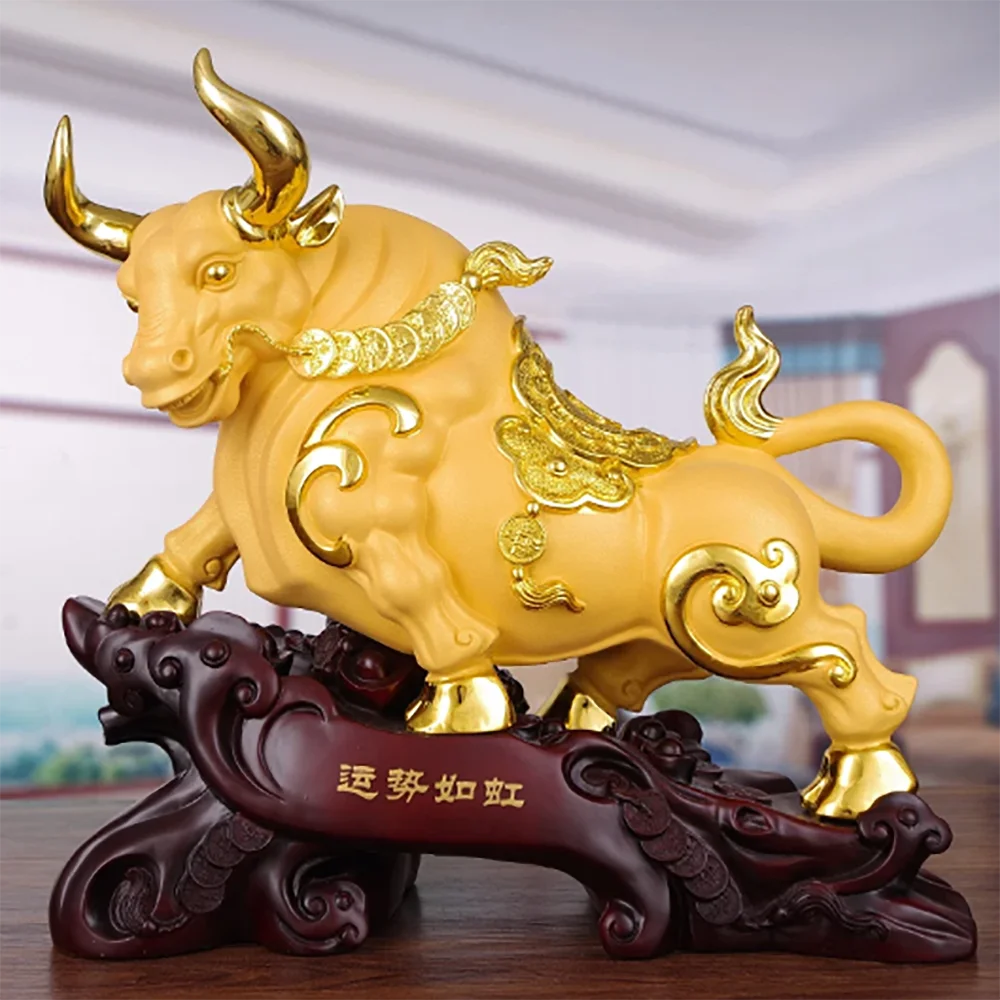 Creativity Resin Desktop Ornaments Home Lucky Bull Sculpture Crafts Living Room Bogu Frame Decoration Shop Opening Gifts
