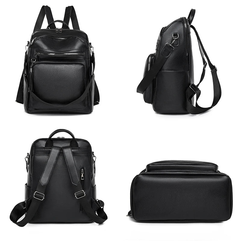 School Bags Travel Bagpack Ladies Bookbag High Quality Leather Backpack Women Large Capacity Backpack Purses Female Vintage Bag