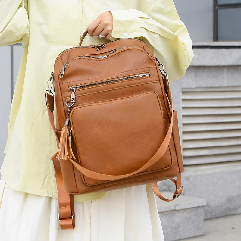 School Bags Travel Bagpack Ladies Bookbag High Quality Leather Backpack Women Large Capacity Backpack Purses Female Vintage Bag