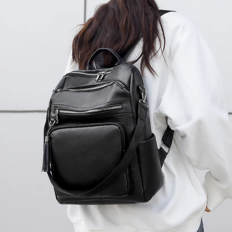School Bags Travel Bagpack Ladies Bookbag High Quality Leather Backpack Women Large Capacity Backpack Purses Female Vintage Bag