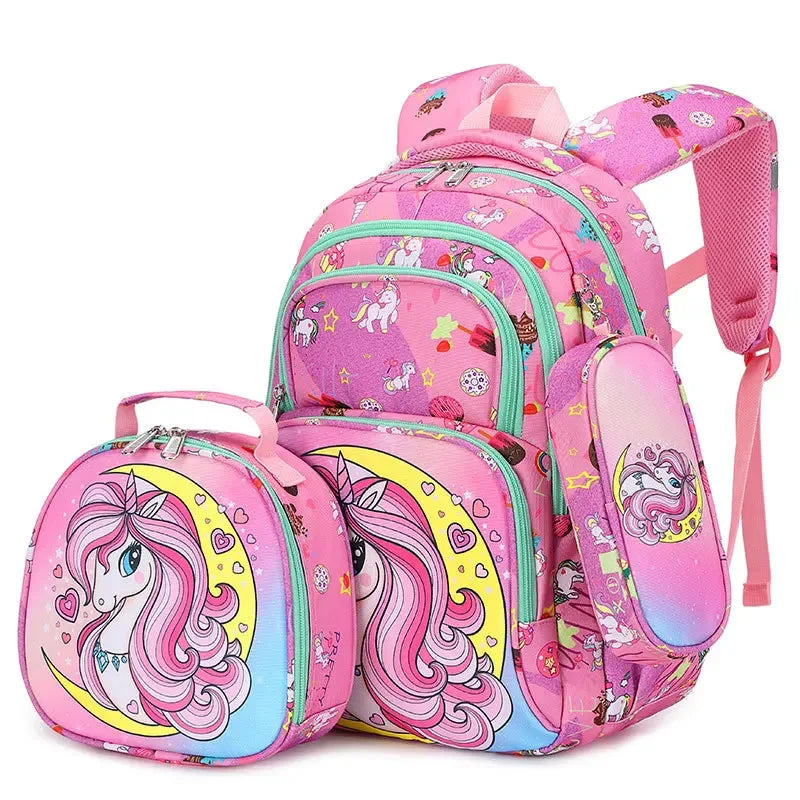 School Bags for Child School Backpacks For Teenager Girls Boys Cartoon Unicorn Pink Anime Backpack Lunch box With pencil Case