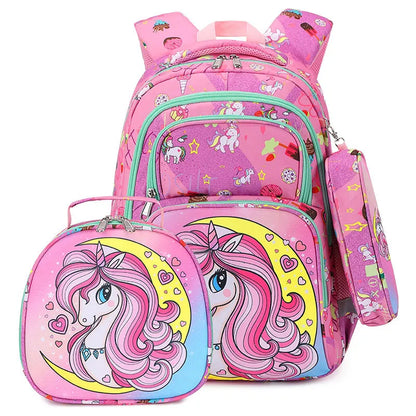 School Bags for Child School Backpacks For Teenager Girls Boys Cartoon Unicorn Pink Anime Backpack Lunch box With pencil Case