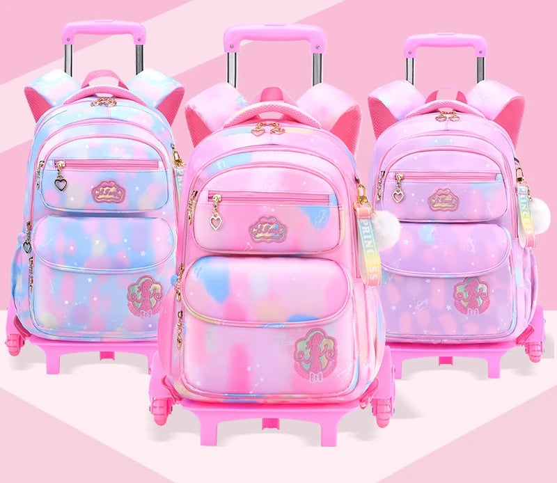 School Trolley Bags With Wheels for girls Schoolbags for primary school grade 1-6 girls satchel Children Rolling Backpack Bags