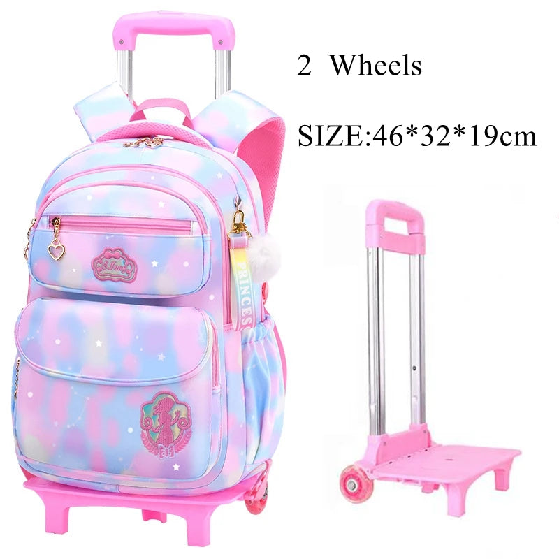 School Trolley Bags With Wheels for girls Schoolbags for primary school grade 1-6 girls satchel Children Rolling Backpack Bags