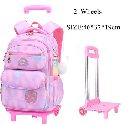 School Trolley Bags With Wheels for girls Schoolbags for primary school grade 1-6 girls satchel Children Rolling Backpack Bags