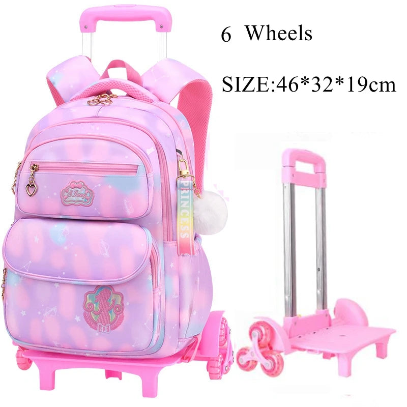 School Trolley Bags With Wheels for girls Schoolbags for primary school grade 1-6 girls satchel Children Rolling Backpack Bags