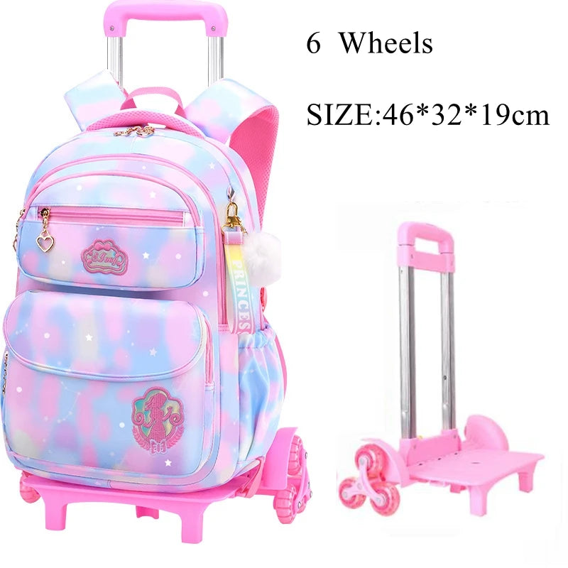 School Trolley Bags With Wheels for girls Schoolbags for primary school grade 1-6 girls satchel Children Rolling Backpack Bags