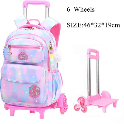 School Trolley Bags With Wheels for girls Schoolbags for primary school grade 1-6 girls satchel Children Rolling Backpack Bags