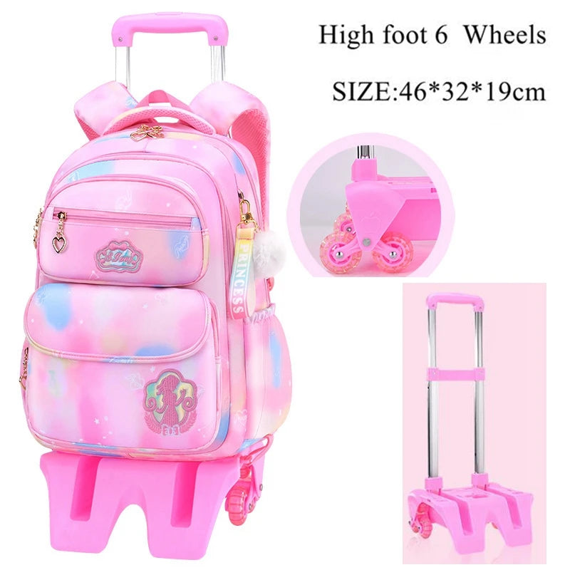 School Trolley Bags With Wheels for girls Schoolbags for primary school grade 1-6 girls satchel Children Rolling Backpack Bags