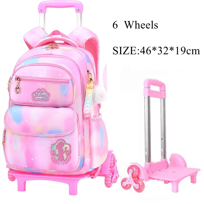 School Trolley Bags With Wheels for girls Schoolbags for primary school grade 1-6 girls satchel Children Rolling Backpack Bags