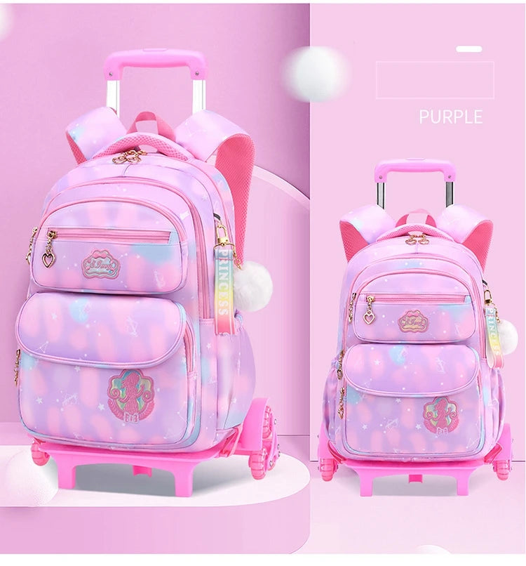 School Trolley Bags With Wheels for girls Schoolbags for primary school grade 1-6 girls satchel Children Rolling Backpack Bags