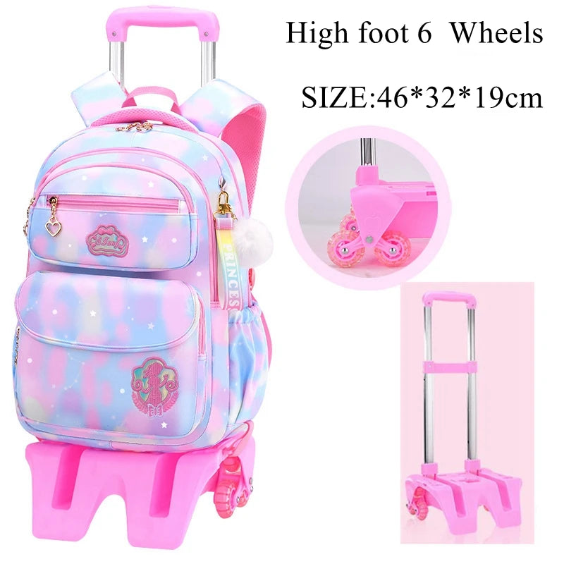 School Trolley Bags With Wheels for girls Schoolbags for primary school grade 1-6 girls satchel Children Rolling Backpack Bags