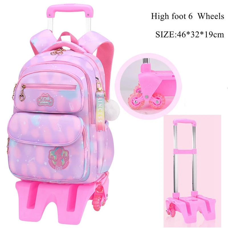 School Trolley Bags With Wheels for girls Schoolbags for primary school grade 1-6 girls satchel Children Rolling Backpack Bags