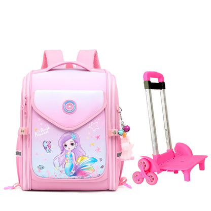 School Wheeled Cartoon school bag set for girls Trolley Bag with Wheels Backpack Rolling luggage Backpack Kids Rolling Bacpack
