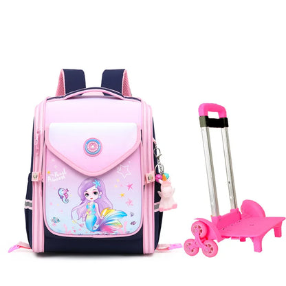 School Wheeled Cartoon school bag set for girls Trolley Bag with Wheels Backpack Rolling luggage Backpack Kids Rolling Bacpack