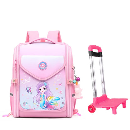 School Wheeled Cartoon school bag set for girls Trolley Bag with Wheels Backpack Rolling luggage Backpack Kids Rolling Bacpack