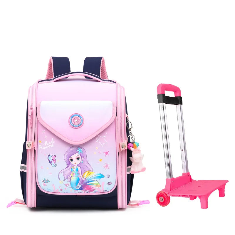 School Wheeled Cartoon school bag set for girls Trolley Bag with Wheels Backpack Rolling luggage Backpack Kids Rolling Bacpack