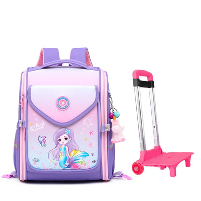 School Wheeled Cartoon school bag set for girls Trolley Bag with Wheels Backpack Rolling luggage Backpack Kids Rolling Bacpack