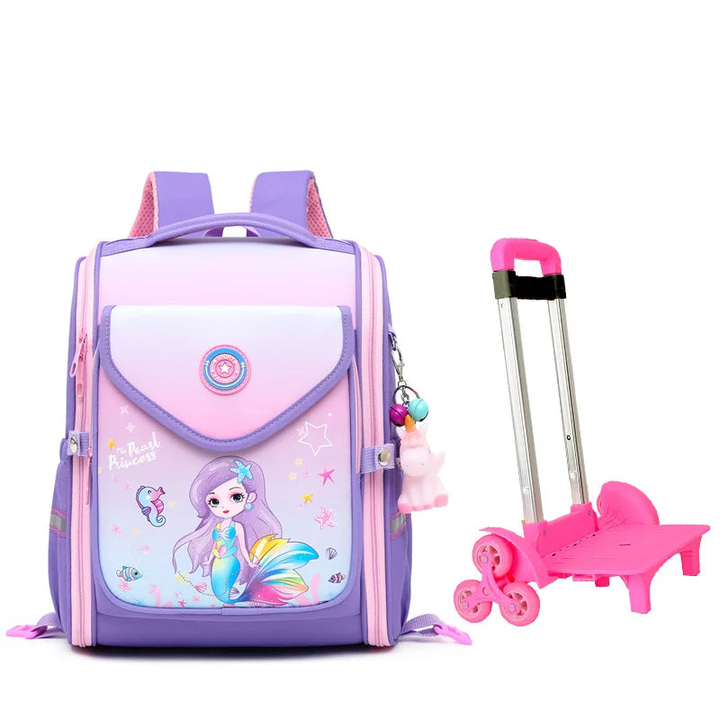 School Wheeled Cartoon school bag set for girls Trolley Bag with Wheels Backpack Rolling luggage Backpack Kids Rolling Bacpack