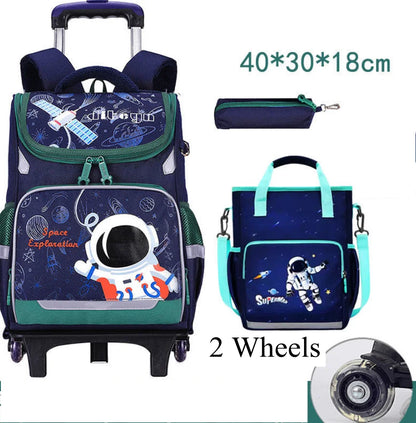 School bag with wheels for boys Primary School Rolling Trolley Bags Kids Daypack Knapsack Rucksack Carry-on Luggage with Wheels