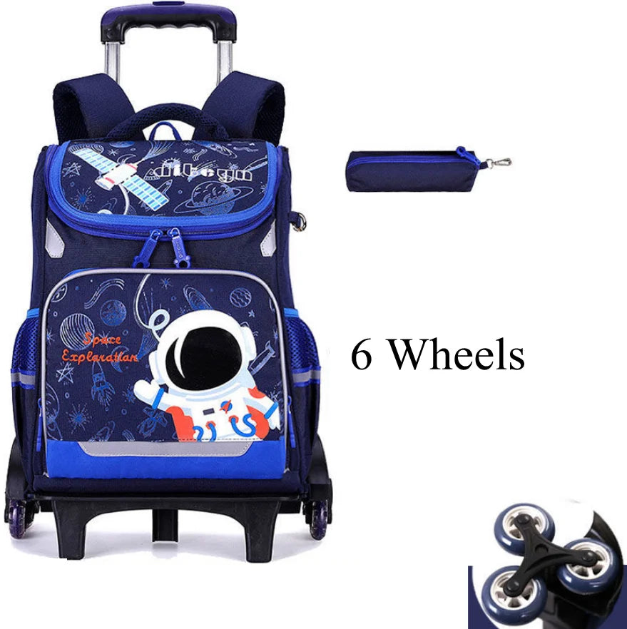 School bag with wheels for boys Primary School Rolling Trolley Bags Kids Daypack Knapsack Rucksack Carry-on Luggage with Wheels