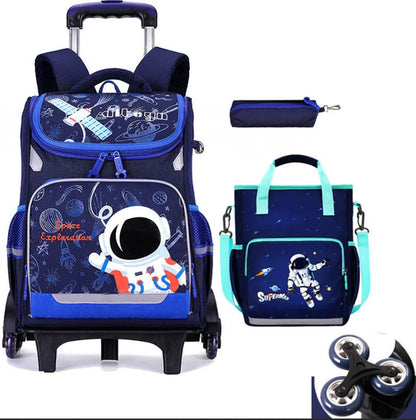 School bag with wheels for boys Primary School Rolling Trolley Bags Kids Daypack Knapsack Rucksack Carry-on Luggage with Wheels