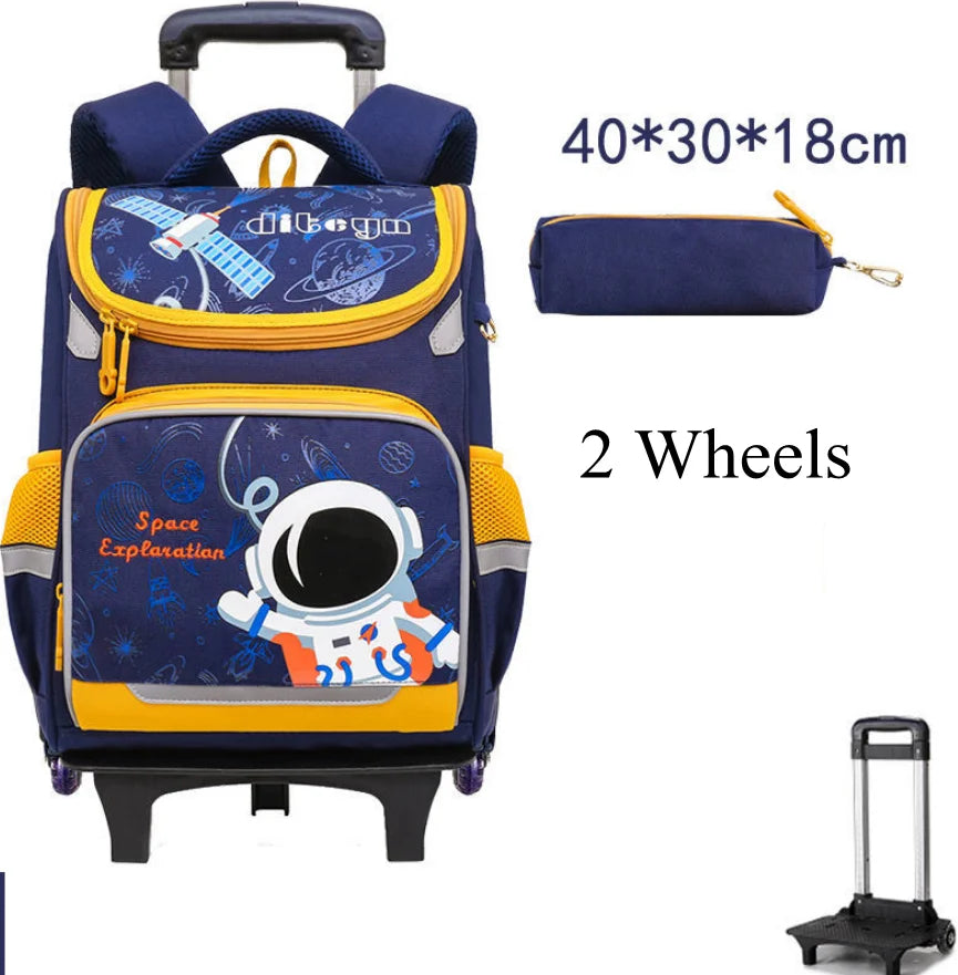 School bag with wheels for boys Primary School Rolling Trolley Bags Kids Daypack Knapsack Rucksack Carry-on Luggage with Wheels