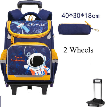 School bag with wheels for boys Primary School Rolling Trolley Bags Kids Daypack Knapsack Rucksack Carry-on Luggage with Wheels
